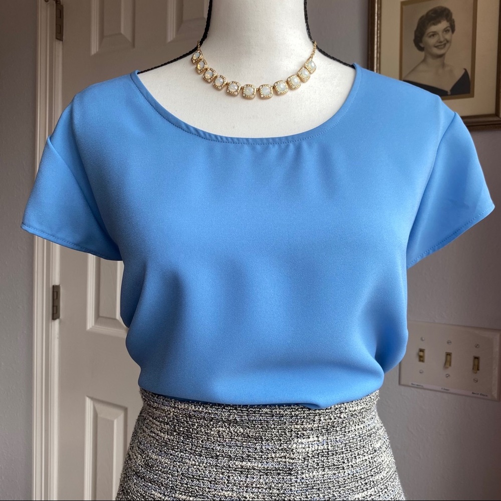 Alex Marie Cap Sleeve Light Blue Crepe Blouse